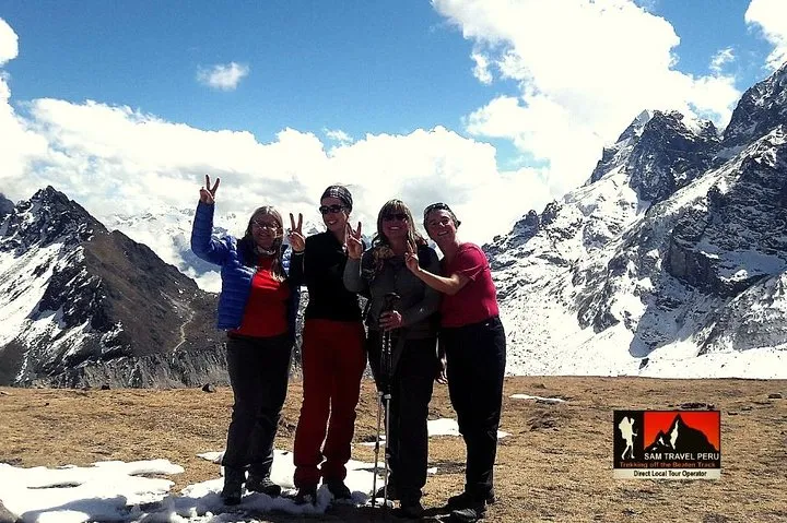 Small group on a 4-day Salkantay trek tour toward Llactapata, a Salkantay trek tour from Cusco to Machu Picchu, Peru