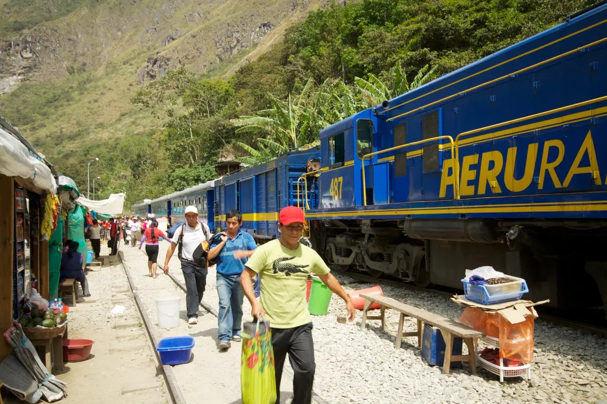 The Hidroeléctrica station at the end of the line from Aguas Calientes, on a Salkantay trek tour