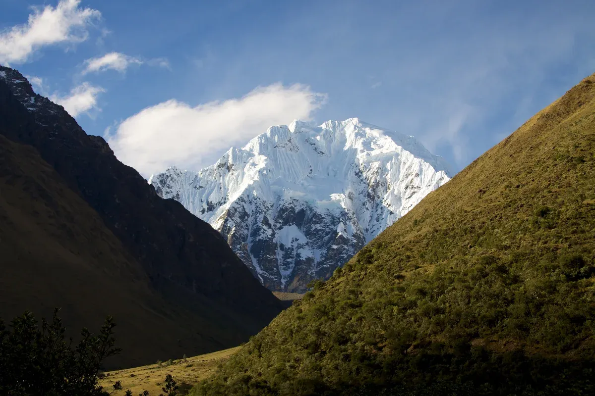 Nevado Salkantay above the valley on the approach to the Soraypampa campsite, on a Salkantay trek tour